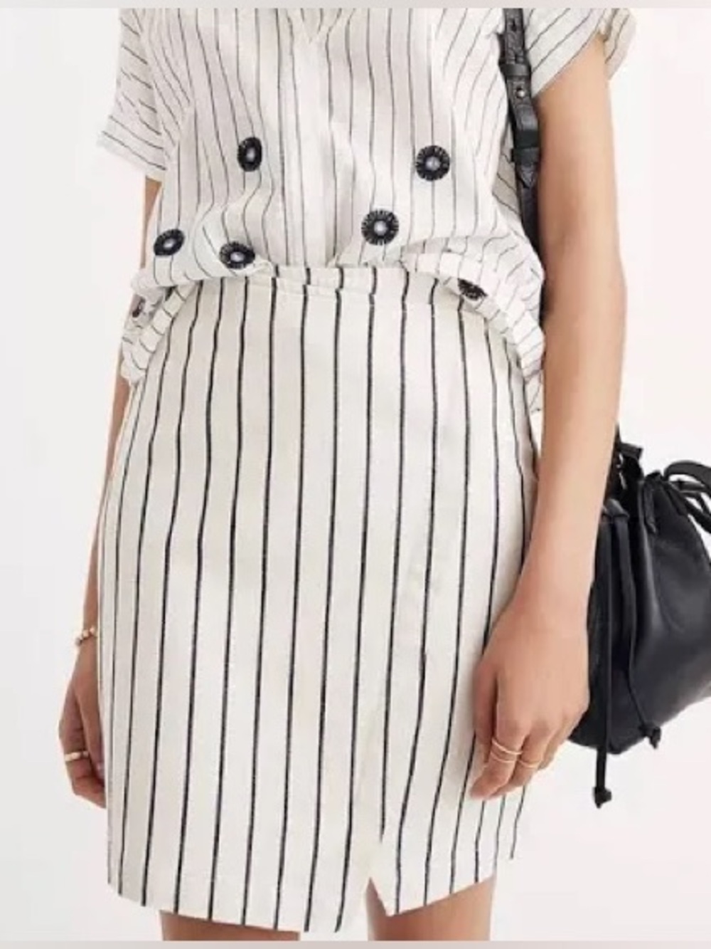 Madewell White Navy striped mini faux wrap Skirt